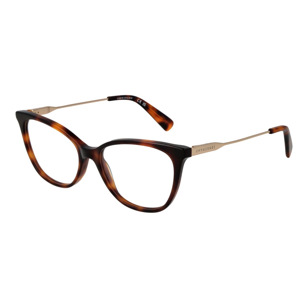 Longchamp Brown Women Glasses Frame in full-rim cat eye style with metal frame and demo lenses, includes branded case, model 53-16-140.