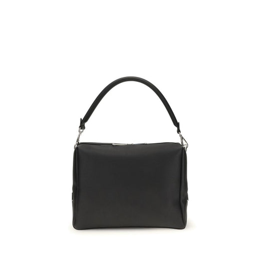 Fendi Black Calf Leather Bos Taurus Shoulder Bag with FF metal accents and palladium hardware.