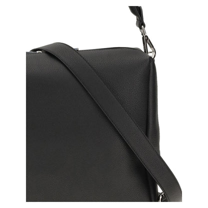 Fendi Black Calf Leather Bos Taurus Shoulder Bag with FF metal accents and palladium-finish hardware.