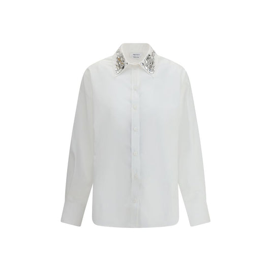 Alexander McQueen White Cotton Dress Shirt with embellished collar, regular fit, long sleeves, 100% cotton AW25.