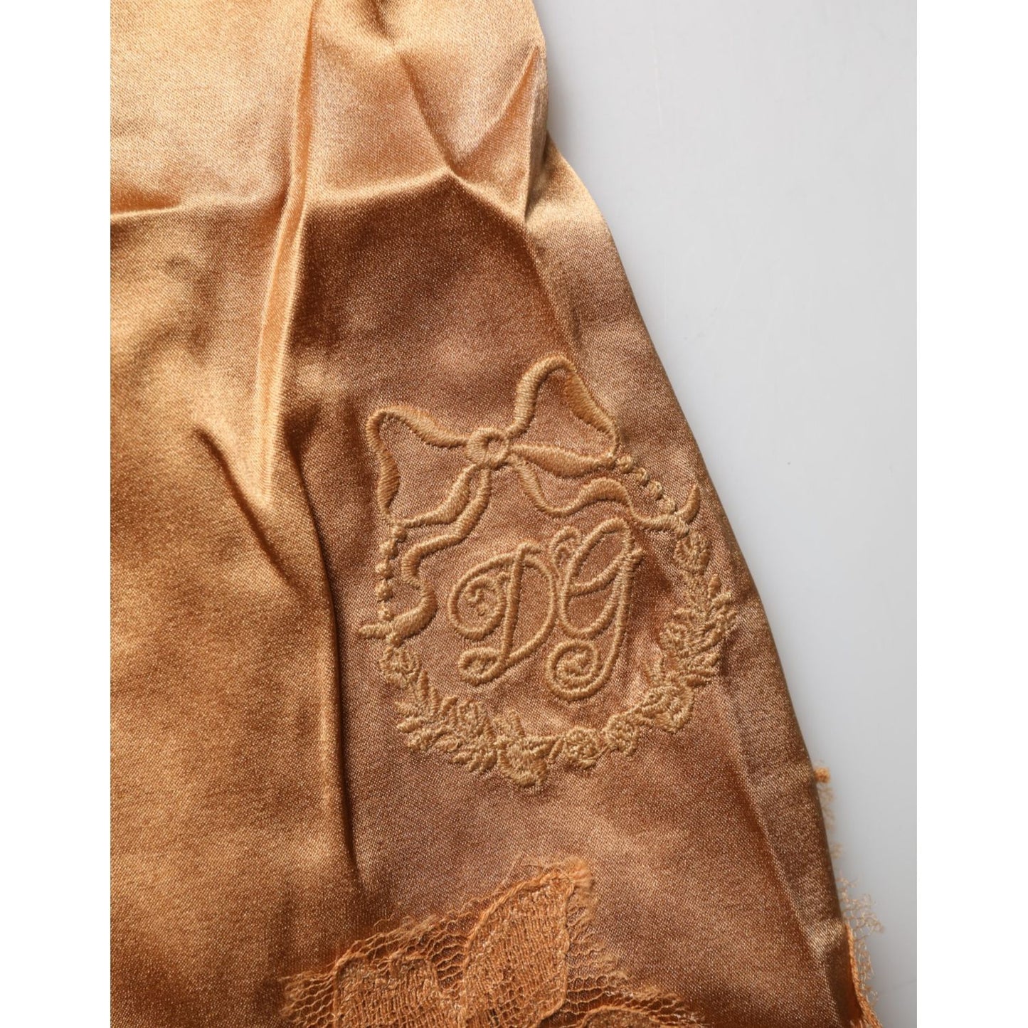 Dolce & Gabbana Brown Floral Lace Silk Satin Tank Lingerie Underwear embroidered logo detail on luxurious brown fabric