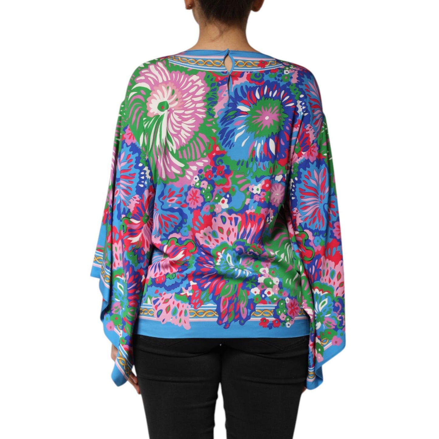 Dolce & Gabbana Multicolor Floral Printed Tunic Blouse Top on model showing vibrant back design.
