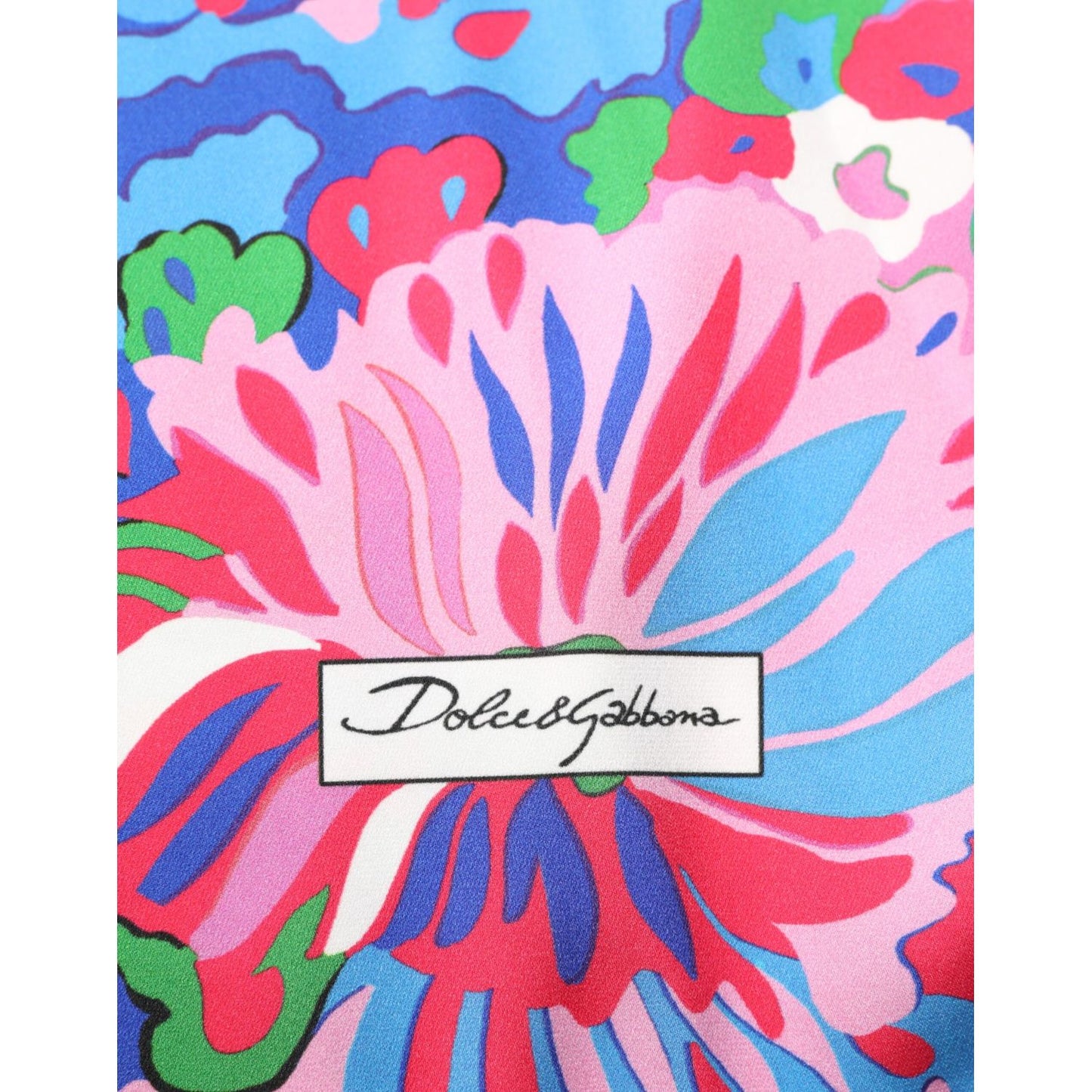 Dolce & Gabbana Multicolor Floral Printed Tunic Blouse Top with vibrant pink, blue, and green floral design.
