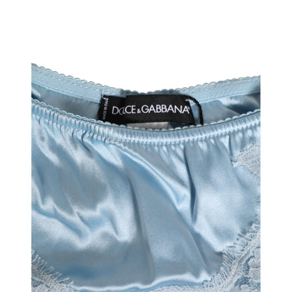 Dolce & Gabbana Sky Blue Silk Satin Lace Panty Brief Underwear