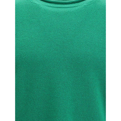 Comme Des Garçons Green Wool Sweatshirt with ribbed knit texture, round neckline, and long sleeves, ideal for elegant everyday wear AW25.