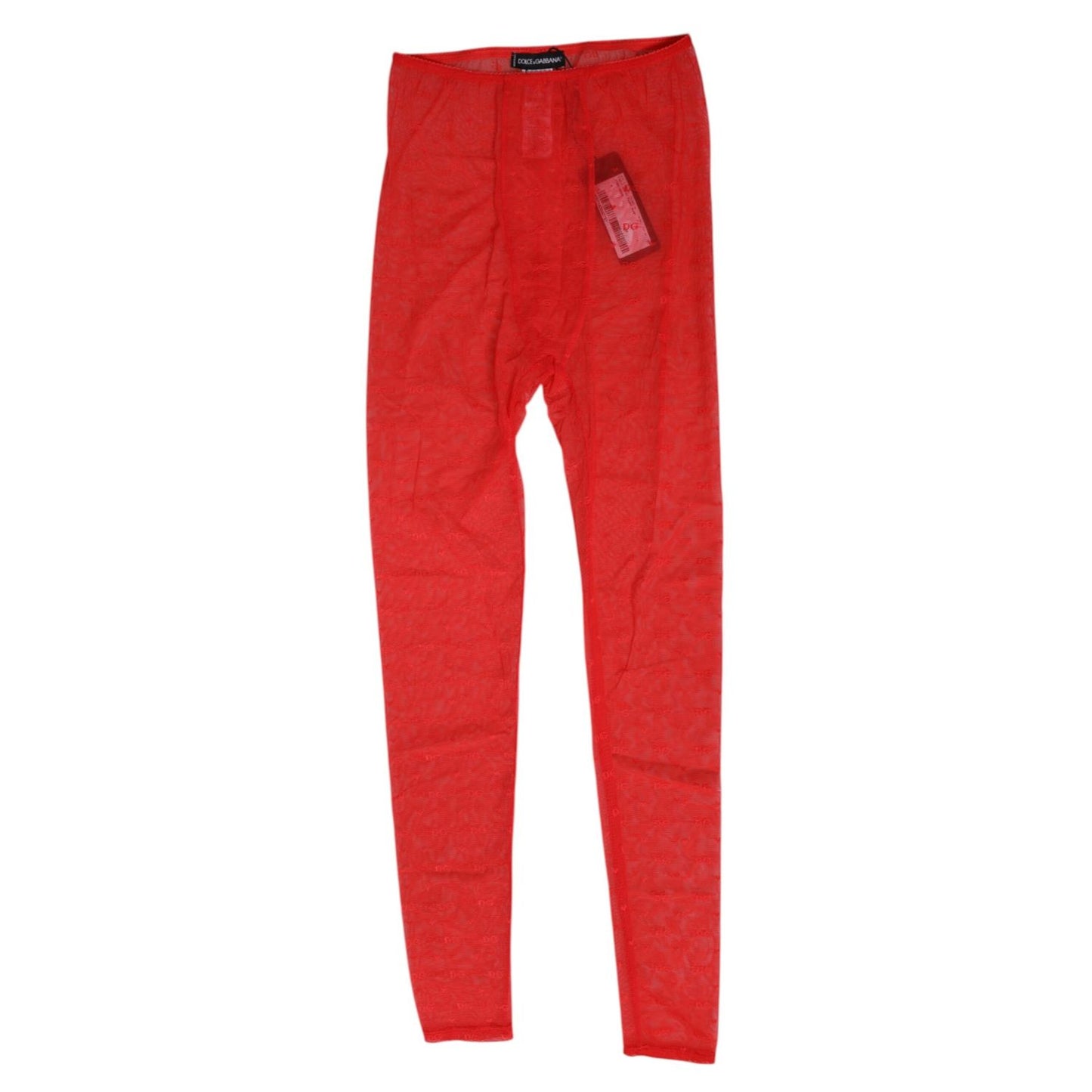 Dolce & Gabbana Red Nylon Logo Lace Leggings Pants Underwear