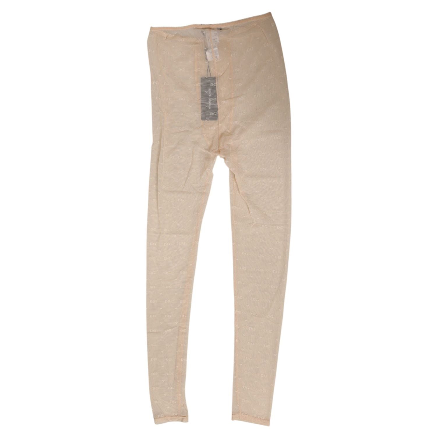 Dolce & Gabbana Beige Nylon Stretch Logo Lace Leggings Underwear