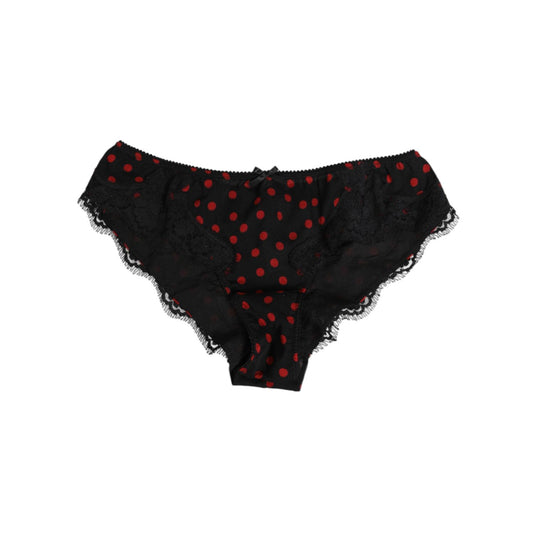 Dolce & Gabbana Black Polka Dotted Silk Low Waist Panty Underwear