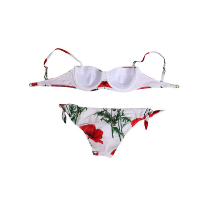 Dolce & Gabbana White Floral Swimsuit 2 Piece Top Bottom Swimwear