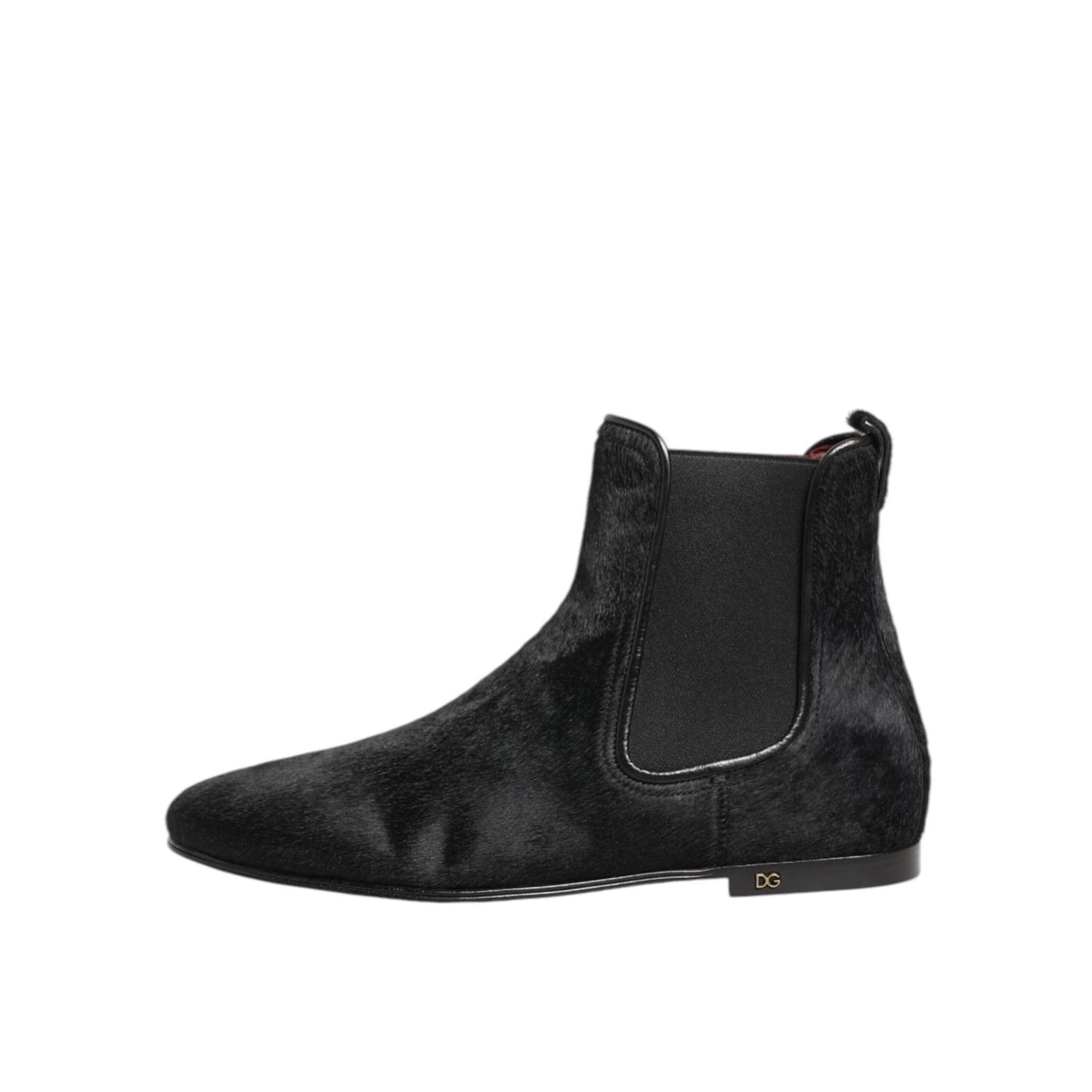 Dolce & Gabbana Black Leather Fur Men CHELSEA Boots Shoes