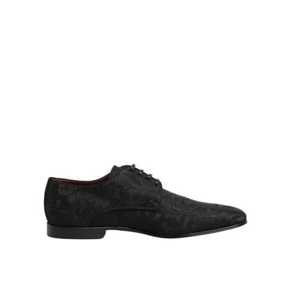 Dolce & Gabbana Black Brocade Lace Up Derby Men Dress Shoes