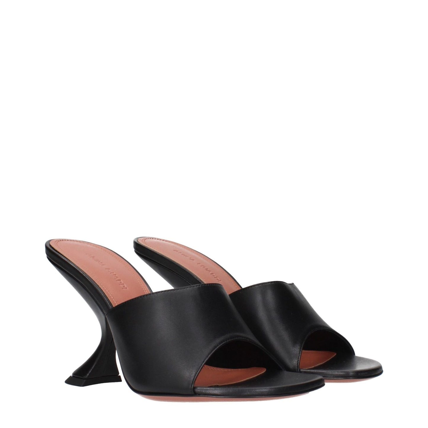 Amina Muaddi Black Leather Stiletto Heel Sandals, luxury designer footwear in sleek black, MPN TAYLORSLIPPERNAPPABLACK