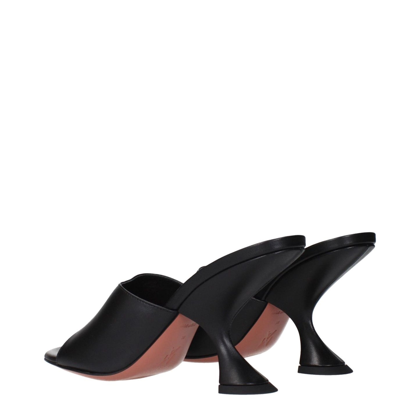 Amina Muaddi Black Leather Stiletto Heel Sandals, elegant design with unique heel shape, MPN TAYLORSLIPPERNAPPABLACK, code F84587.