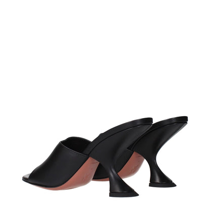 Amina Muaddi Black Leather Stiletto Heel Sandals, elegant design with unique heel shape, MPN TAYLORSLIPPERNAPPABLACK, code F84587.