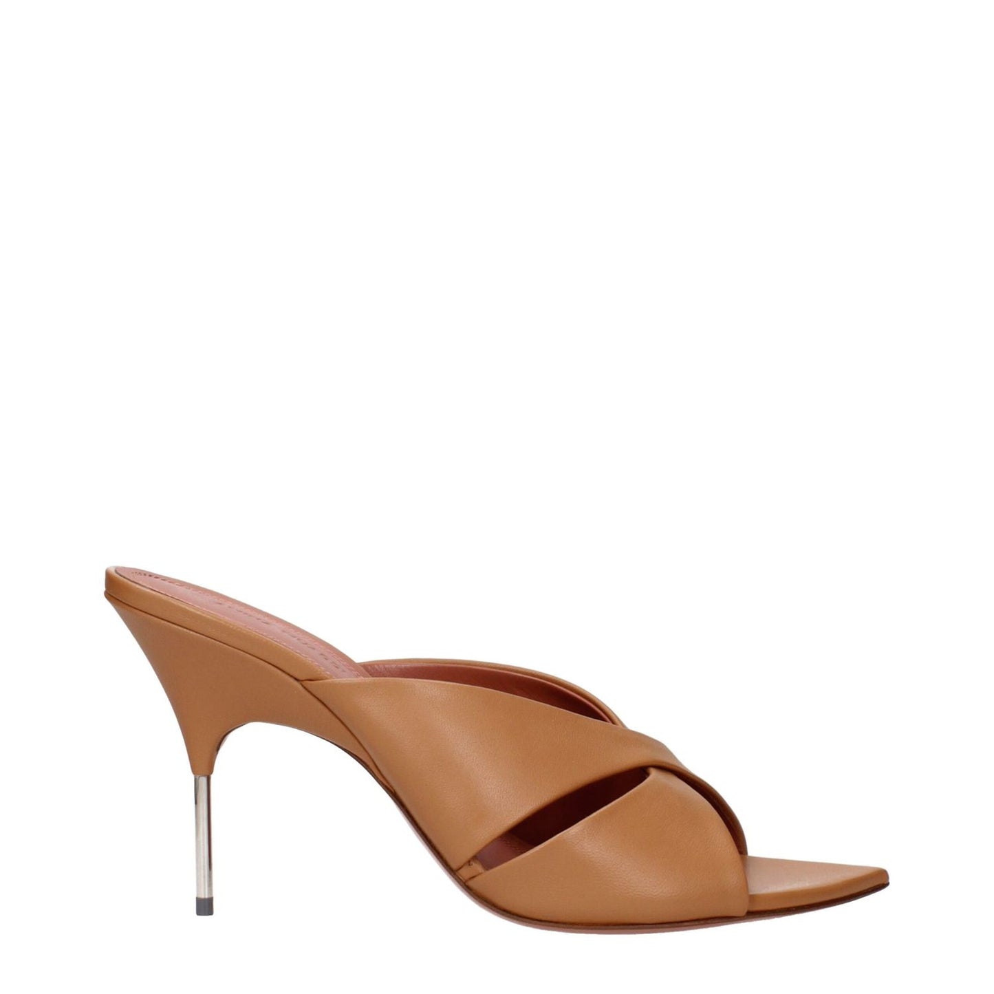 Amina Muaddi Brown Leather Stiletto Heel Sandals - elegant design with leather straps and high stiletto heel