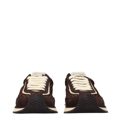 Dolce & Gabbana Brown Fabric Low Top Sneakers with front logo and back logo, showcasing unique design and style.