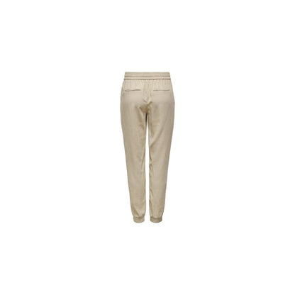 Only Beige Viscose Casual Pants with elastic cuffs, back view showing soft fabric and comfortable pull-up design.