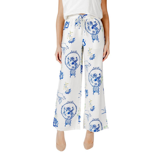ICHI White Viscose Casual Pants