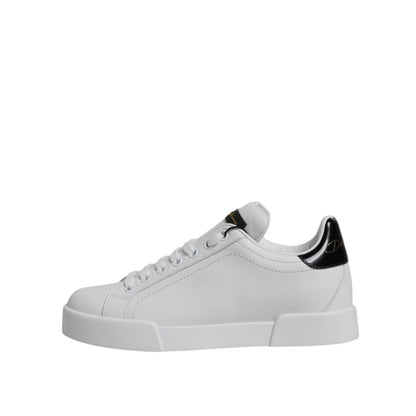 Dolce & Gabbana White Black Leather Low Top Sneakers Shoes