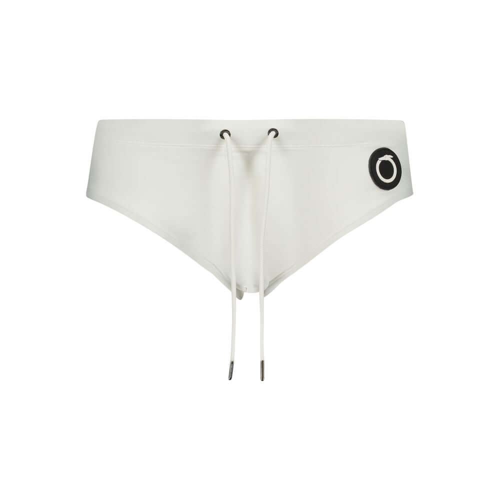 Trussardi White Elastane Swimwear with elastic waist, laces, basic logo on beach briefs.
