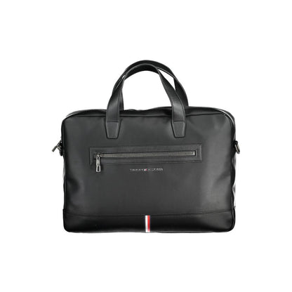 Tommy Hilfiger Black Polyethylene Handbag with handles, removable strap, external pocket, laptop compartment, pen holder, zip closure.