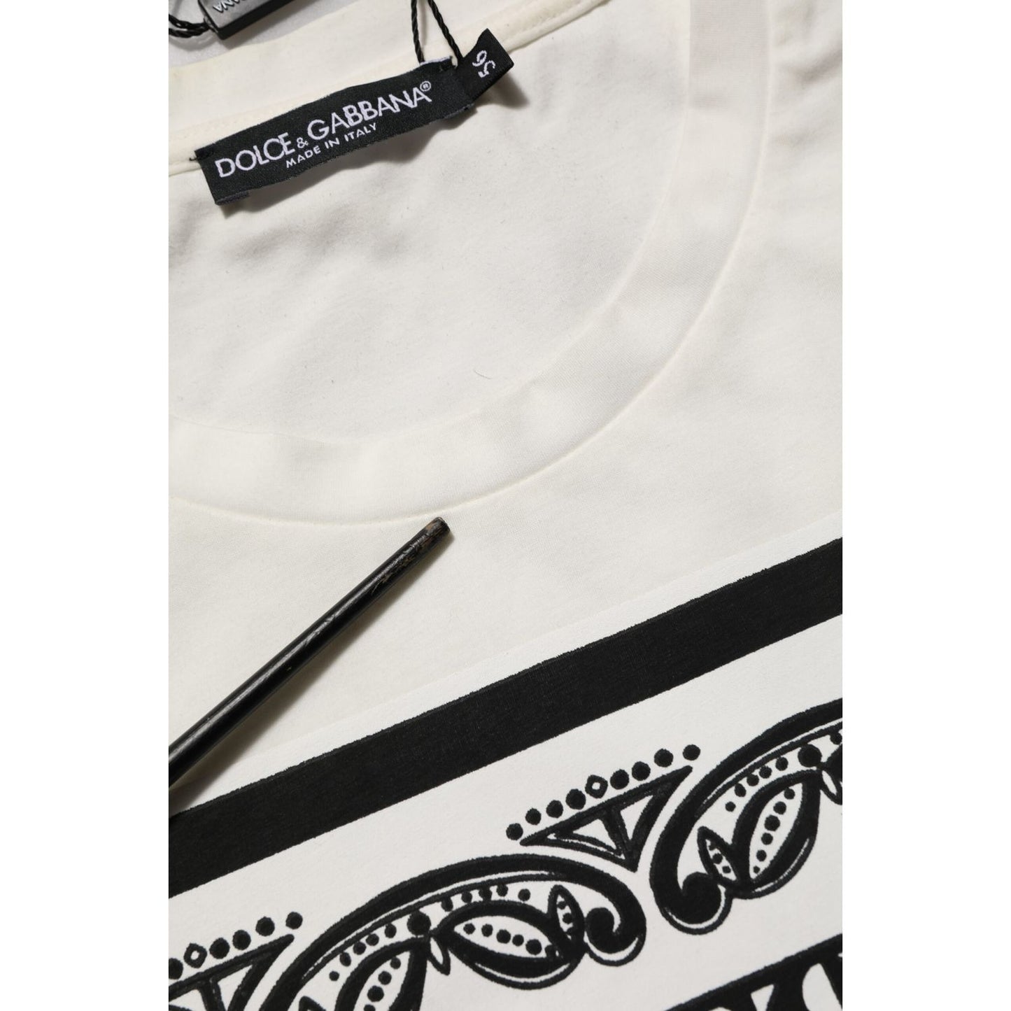 Dolce & Gabbana White Cotton Logo Bandana Print Men T-shirt