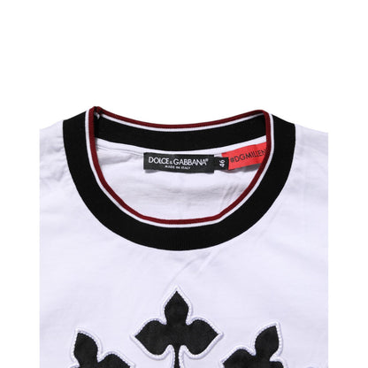 Dolce & Gabbana White Cotton Crown King Embroidery T-shirt