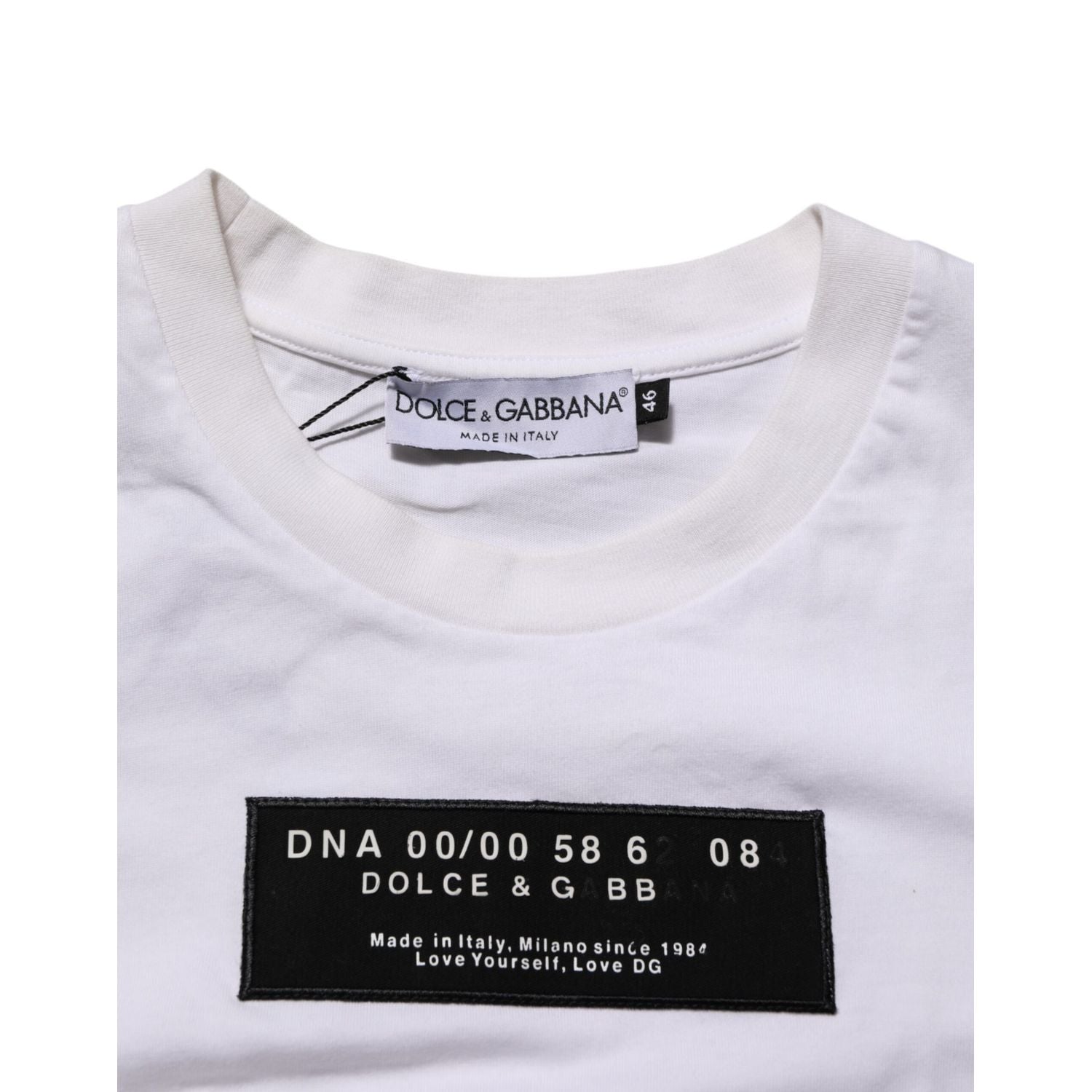 Dolce & Gabbana White Cotton Logo Print Crew Neck Men T-shirt