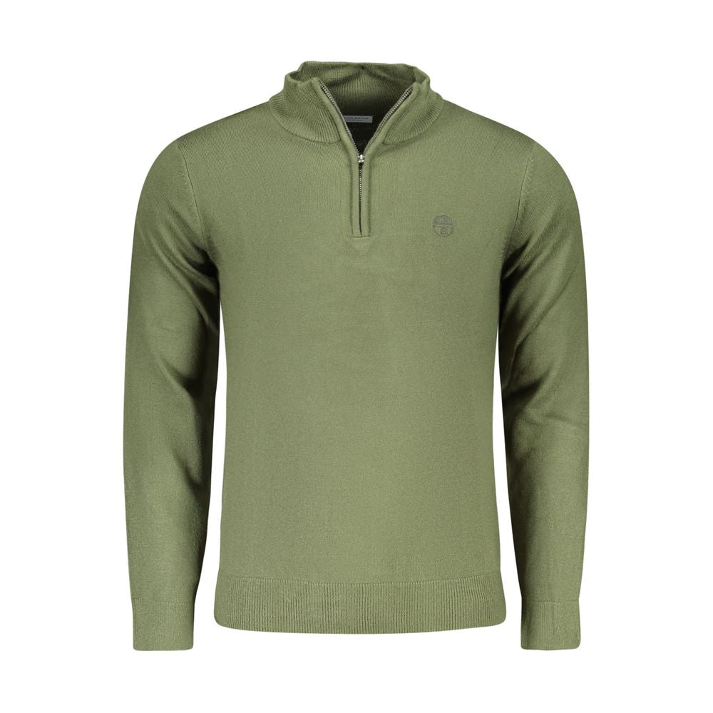 North Sails Green Nylon Sweater with long sleeves, half zip, and logo embroidery