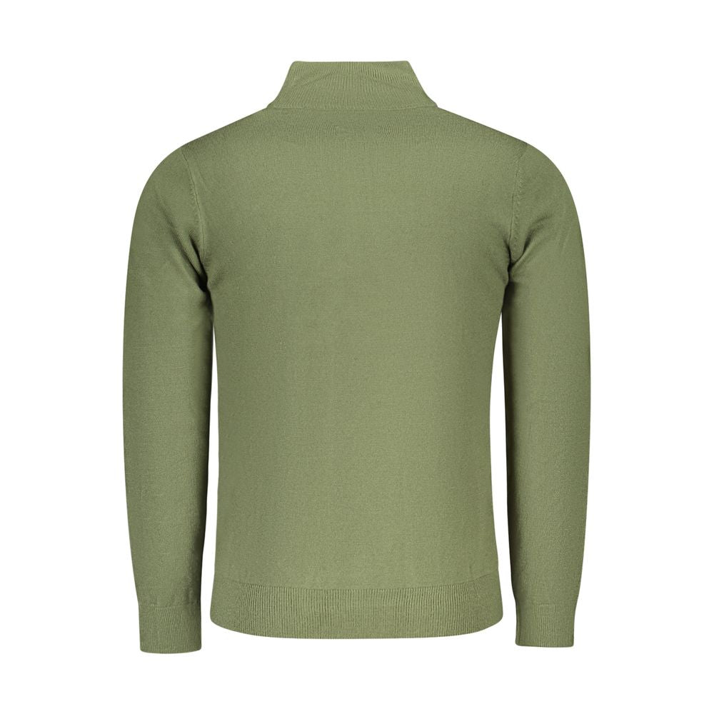 North Sails Green Nylon Sweater, long-sleeved half zip with logo embroidery, back view - perfect for stylish layering.