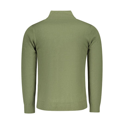 North Sails Green Nylon Sweater, long-sleeved half zip with logo embroidery, back view - perfect for stylish layering.