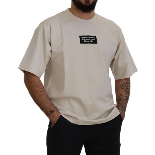 Dolce & Gabbana Ivory Cotton Ivory Printed Crewneck