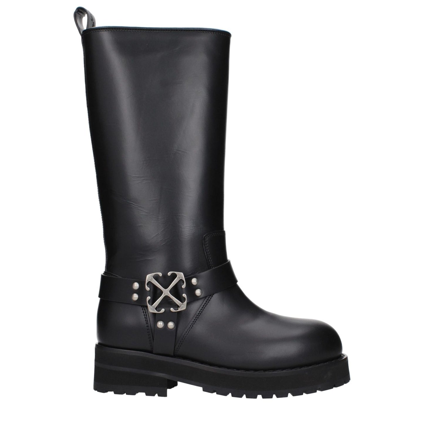 Off-White Black Leather Flat Boots