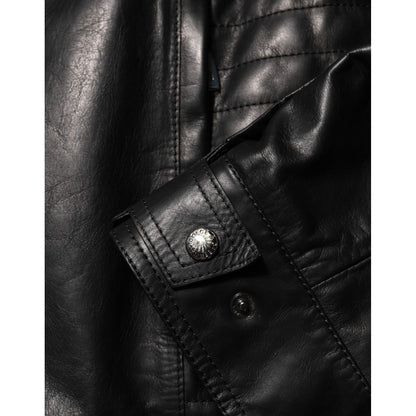 Dolce & Gabbana Black Leather Full Zip Biker Blouson Jacket