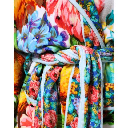 Dolce & Gabbana Multicolor Floral Print Belted Bathrobe Coat Jacket