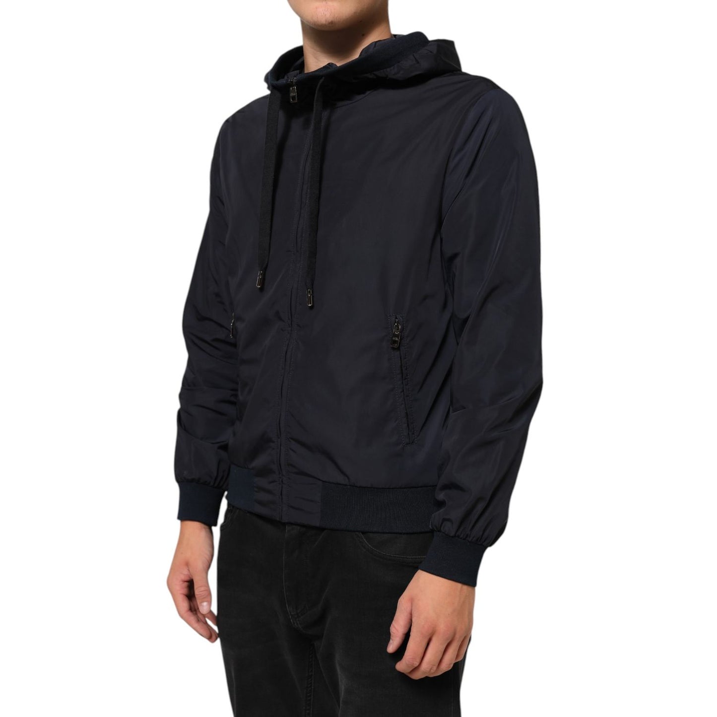 Dolce & Gabbana Blue Logo Tape Hooded Full Zip Bomber Jacket