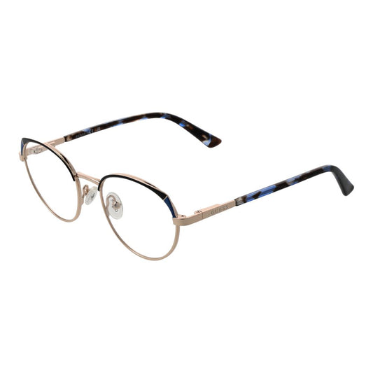 Guess Gold Metal Glasses (Frames) for women, round full-rim style with a gold metal frame, demo lenses, and spring hinge temples.