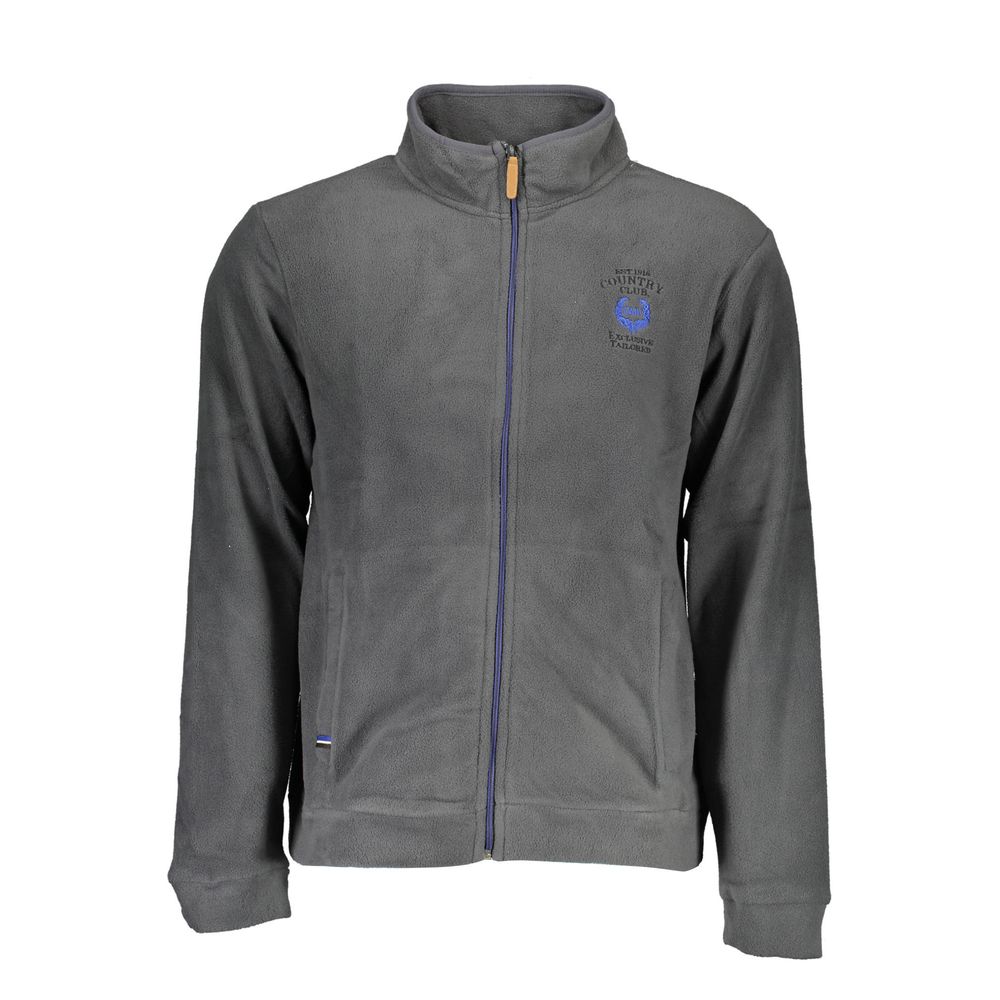 Gianmarco Venturi Blue Polyester Sweatshirt with long sleeves, embroidery, logo, zip closure, and two pockets.