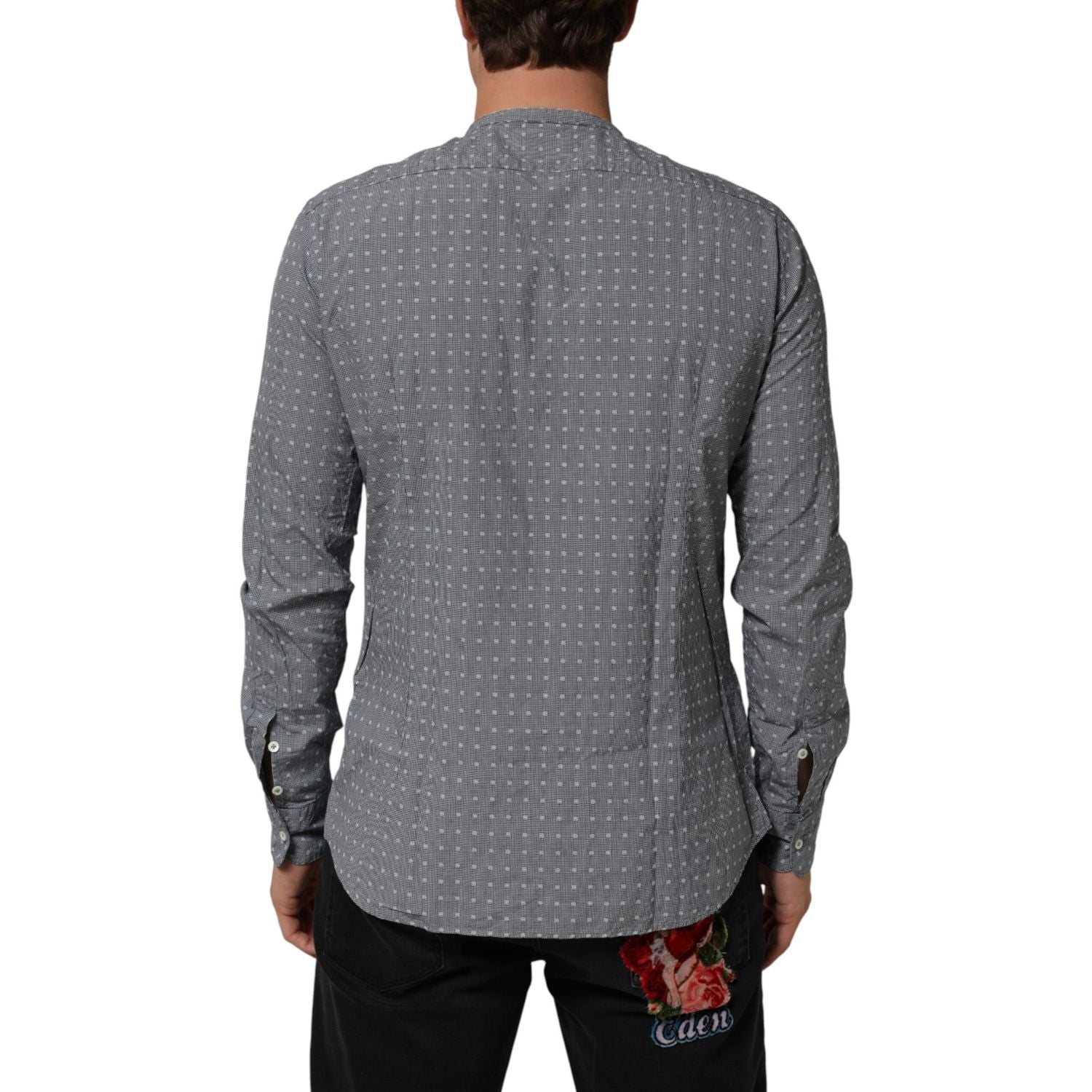 AGLINI Gray Polka Dot Cotton Button Down Long Sleeves Shirt