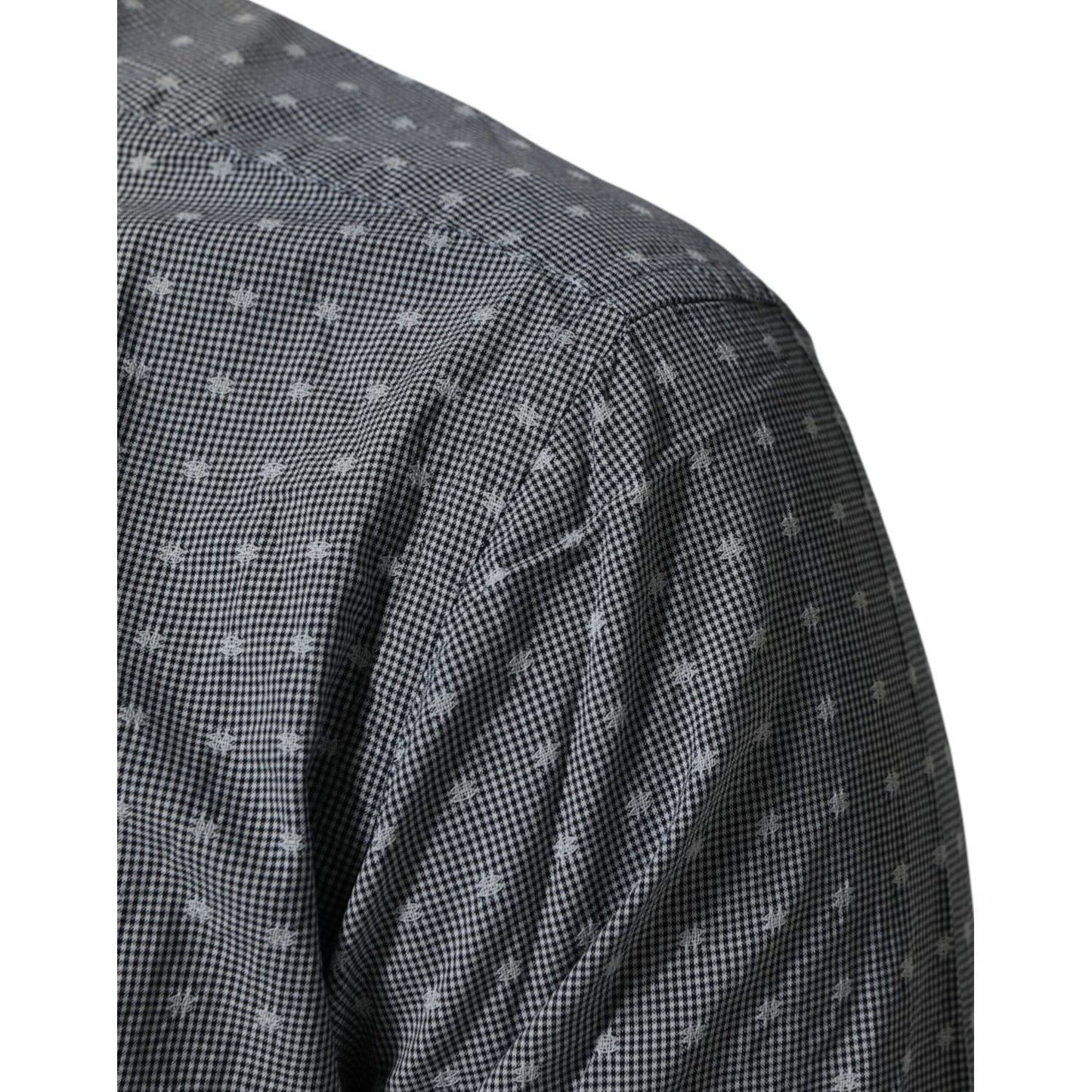 AGLINI Gray Polka Dot Cotton Button Down Long Sleeves Shirt