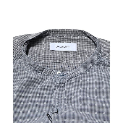 AGLINI Gray Polka Dot Cotton Button Down Long Sleeves Shirt