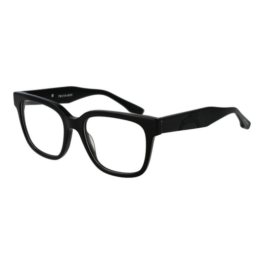 Trussardi Black Acetate Glasses (Frames) for men, full-rim, square style, with black acetate frame and plastic demo lenses.