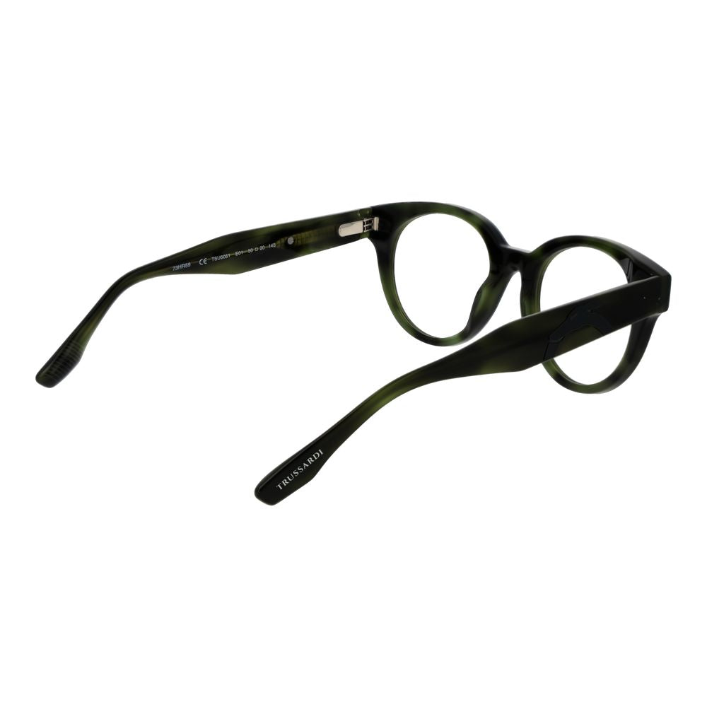 Trussardi Green Acetate Glasses (Frames) in full-rim style with spring hinge and demo lenses, shown with open temples.