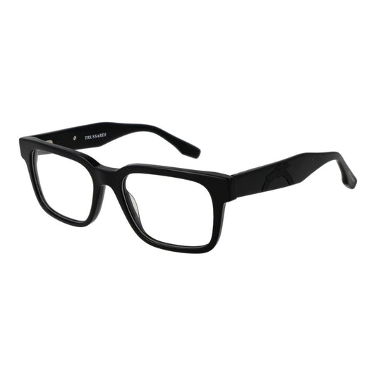 Trussardi Black Acetate Glasses (Frames), full-rim unisex rectangle eyewear with black acetate frame and demo lenses, size 53-17-145.
