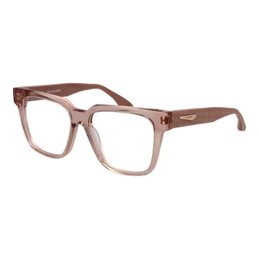 Trussardi Pink Acetate Glasses (Frames) for women, rose color, full-rim square style with demo lenses, includes branded case.