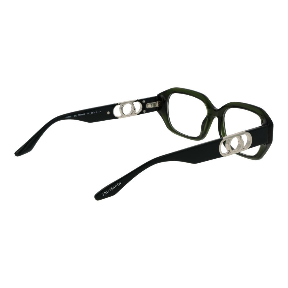 Trussardi Green Acetate Glasses (Frames) in full-rim rectangular style with demo lenses and spring hinge for women.