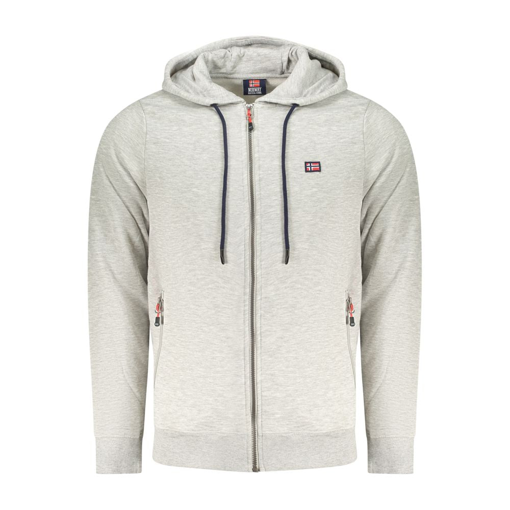 Norway 1963 Gray Cotton Sweatshirt with hoodie, zipper, and pockets, featuring embroidery and logo design.