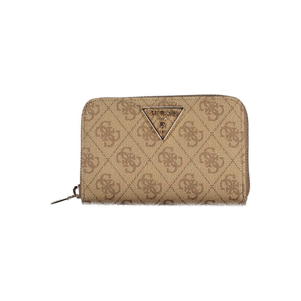 Guess Jeans Beige Polyethylene Women Wallet with zip closure and monogram pattern