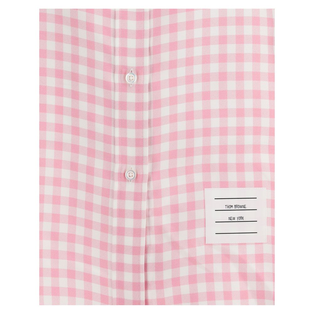 Thom Browne Multicolor Silk Pattern Shirt with pink gingham check, point collar, and button fastening for elegant style.