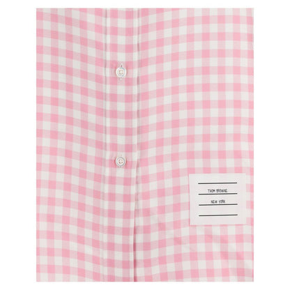 Thom Browne Multicolor Silk Pattern Shirt with pink gingham check, point collar, and button fastening for elegant style.